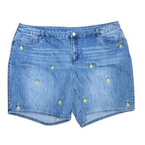 CJ Banks Jean Shorts Womens Plus Size 24W Blue Denim Pineapple Embroidered